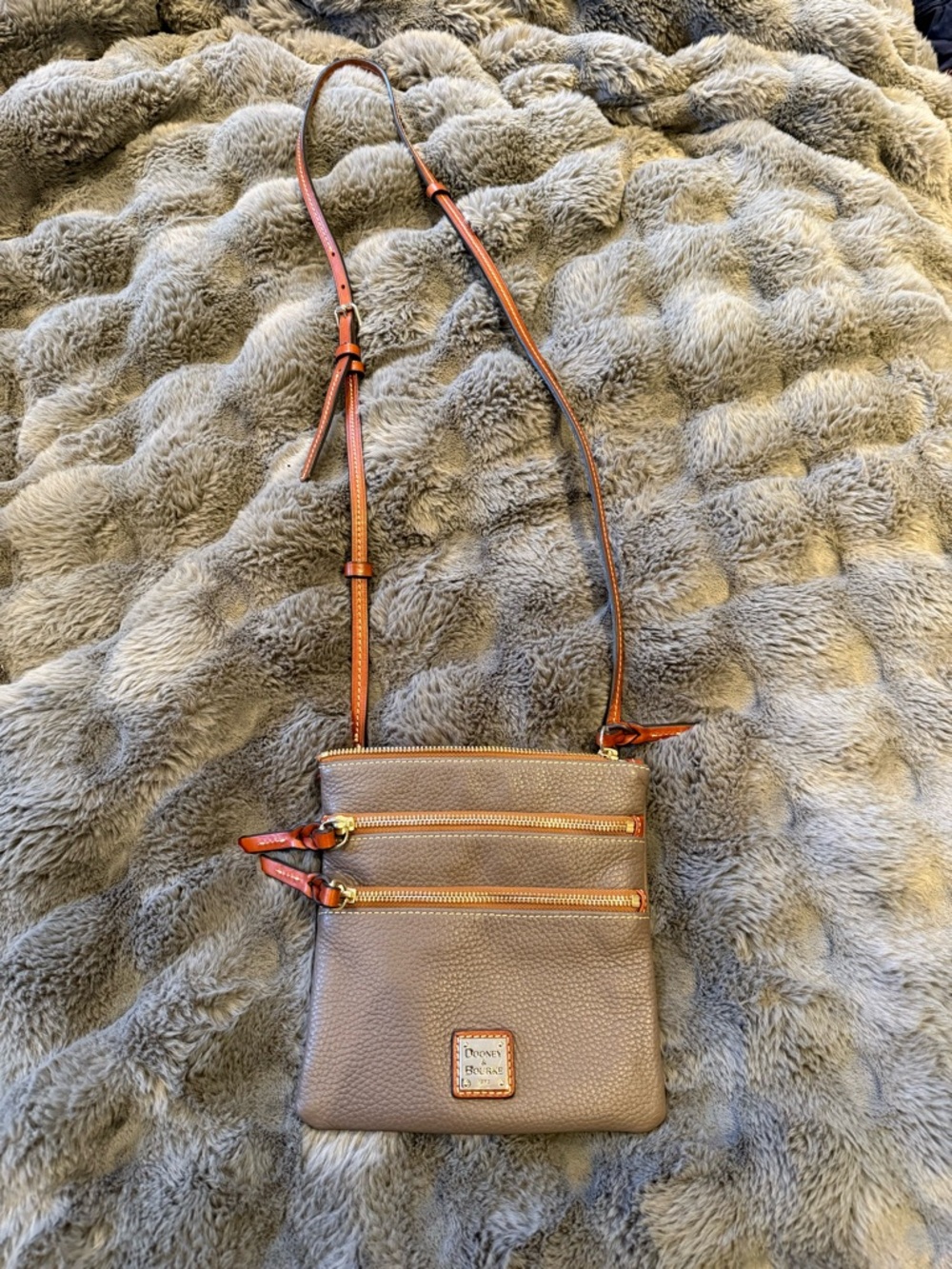 Dooney & Bourke Taupe Pebble Leather Crossbody with Brown Trim